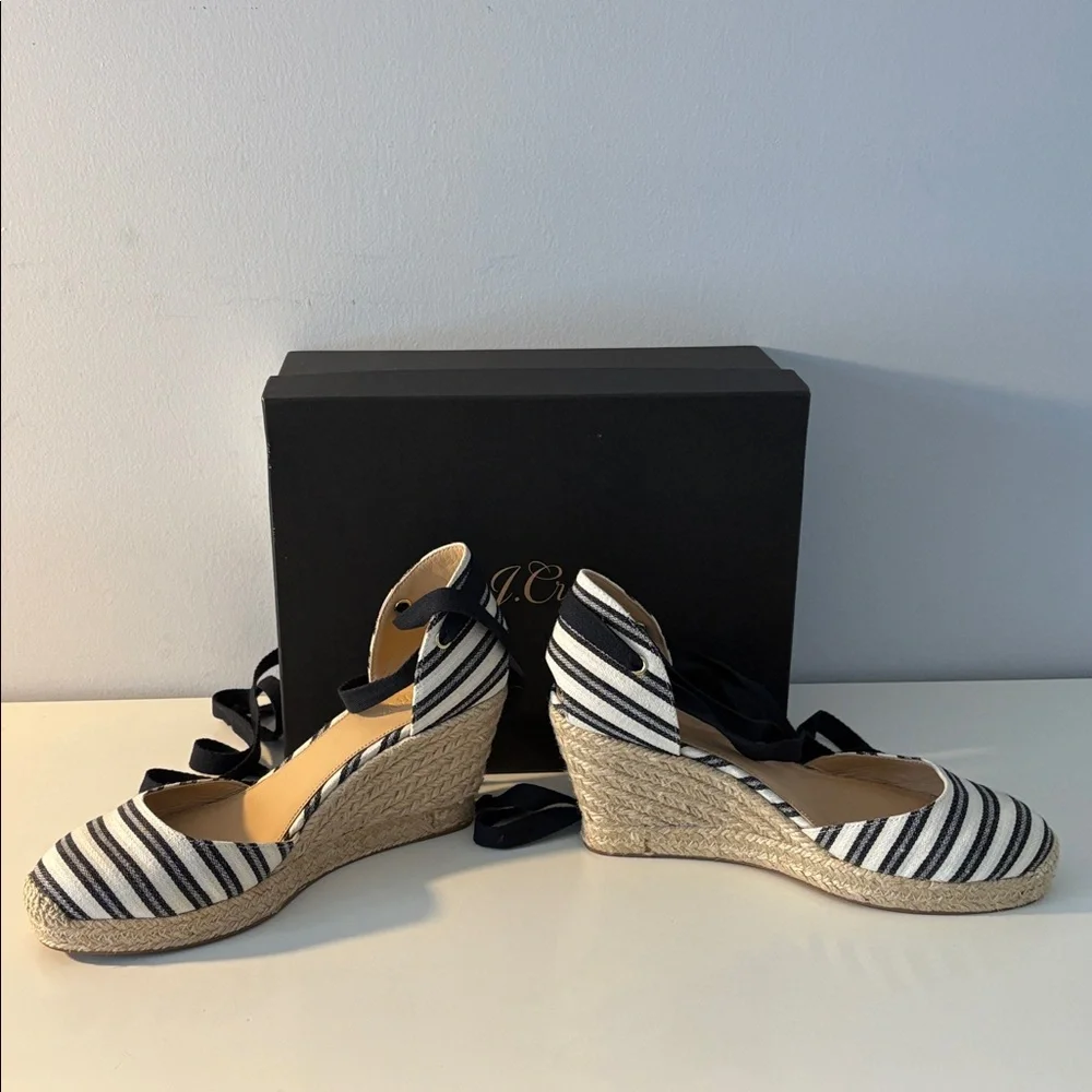 J. Crew Stripe Espadrille Wedge Sandal Ankle Wrap Ties Size 8 New in Box